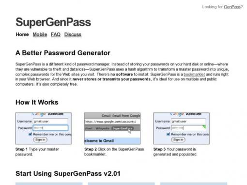 SuperGenPass – 书签上的密码生成工具