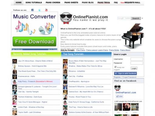 OnlinePianist - 在线钢琴课与数百首歌曲的示范