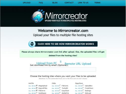 Mirrorcreator – 一次上传到多个文件分享网站